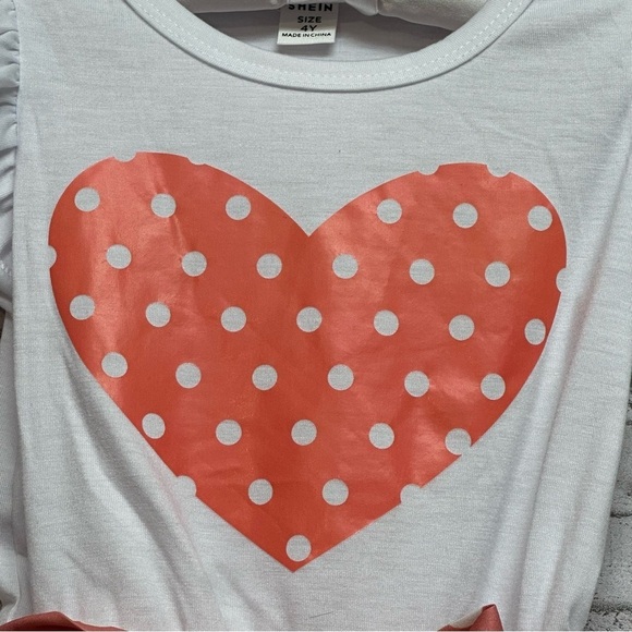 SHEIN Toddler Size 4Y Heart Polka Dot Dress Cap Sleeves Ruffles Belt Buttons - Picture 3 of 11